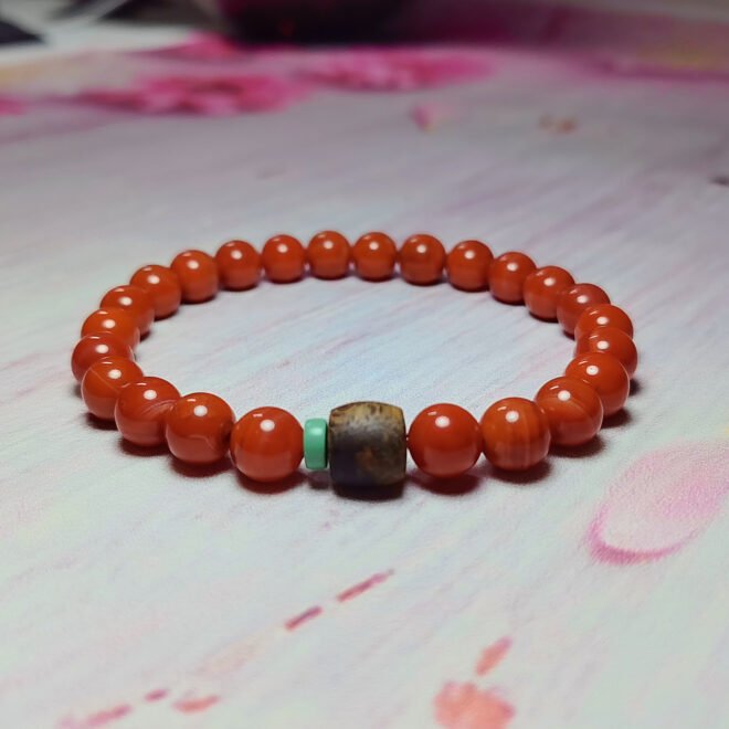 Red Agate with Agarwood & Turquoise Bracelet - Prosper·Purify·Renew - Image 3