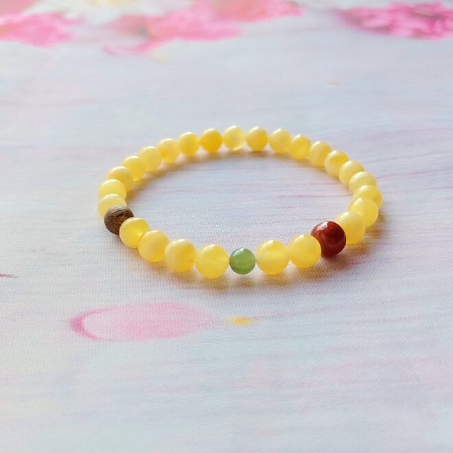 Amber with Red Agate, Agarwood & Jade Bracelet - Nurture·Protect·Prosper - Image 6