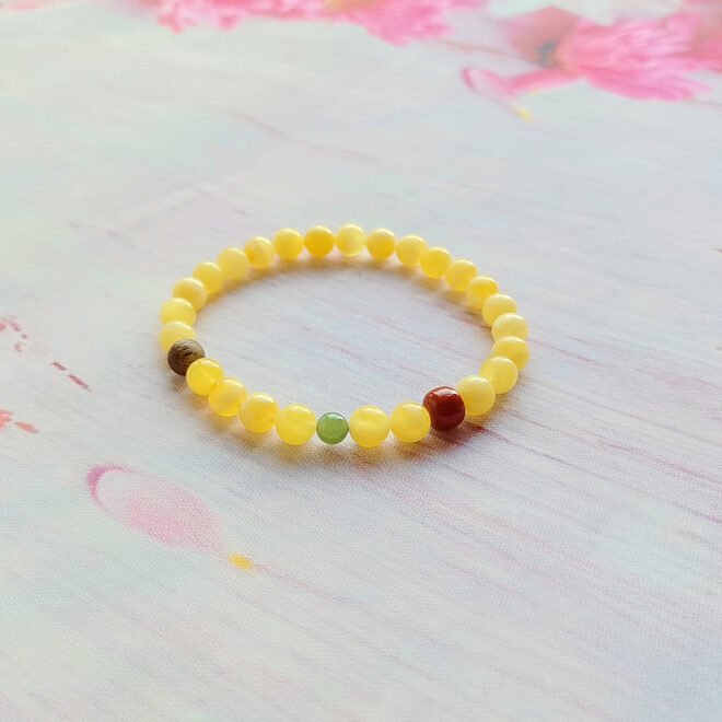 Amber with Red Agate, Agarwood & Jade Bracelet - Nurture·Protect·Prosper - Image 5