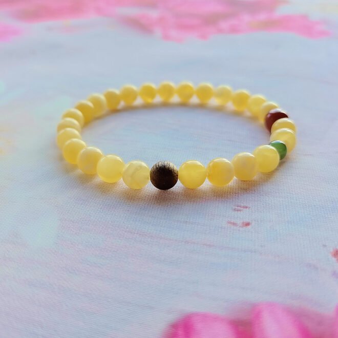 Amber with Red Agate, Agarwood & Jade Bracelet - Nurture·Protect·Prosper - Image 3