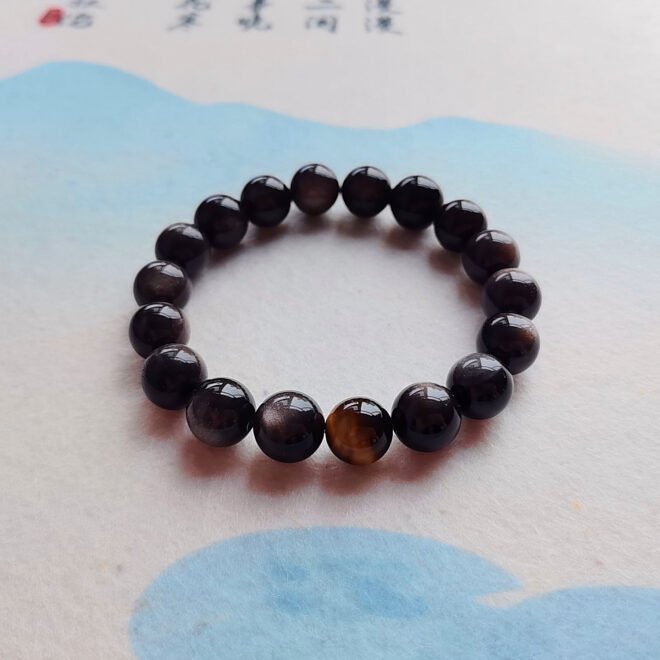 Silver Obsidian with Tiger’s Eye Bracelet - Protect·Focus·Empower - Image 4