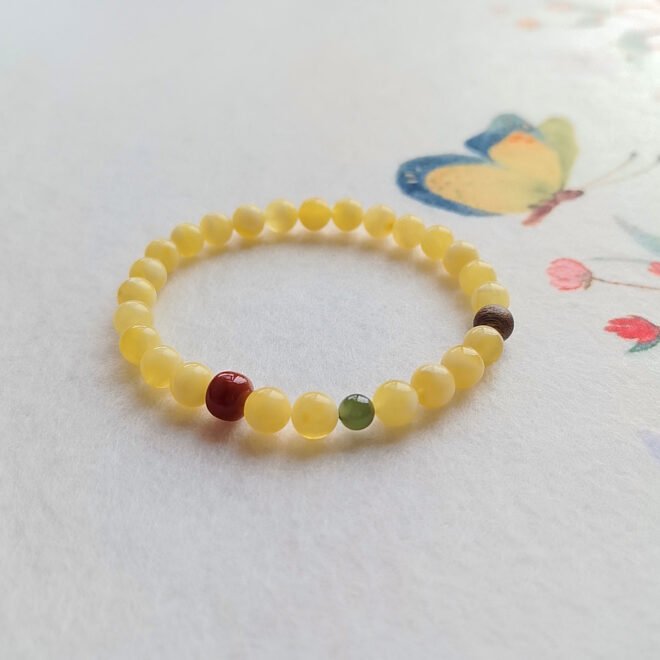 Amber with Red Agate, Agarwood & Jade Bracelet - Nurture·Protect·Prosper - Image 2