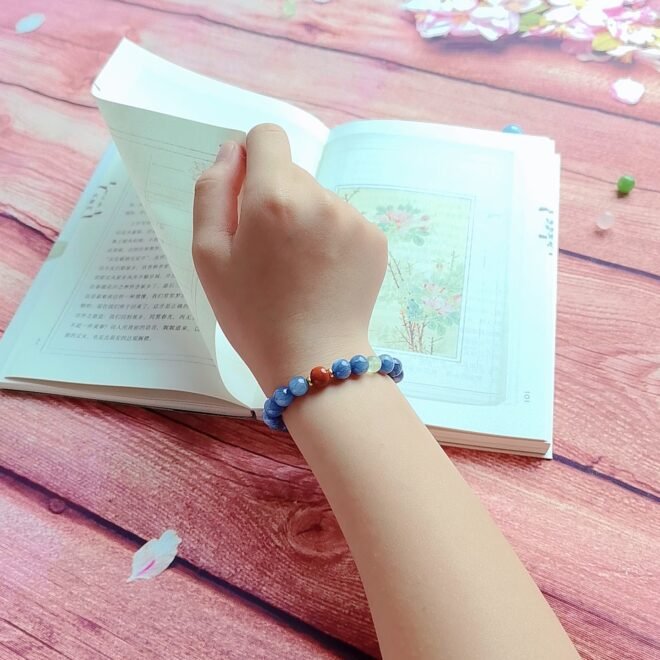 Kyanite with Red Agate, Tiger’s Eye & S925 Silver Bracelet - Focus·Vitality·Protect - Image 4