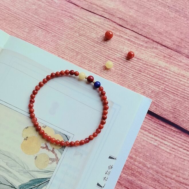 Southern Red Agate with Lapis Lazuli, Amber, Cinnabar & S925 Silver Bracelet - Prosper·Purify·Fortify - Image 4