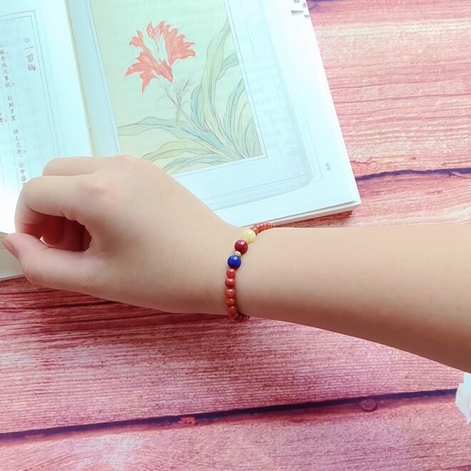 Southern Red Agate with Lapis Lazuli, Amber, Cinnabar & S925 Silver Bracelet - Prosper·Purify·Fortify - Image 3