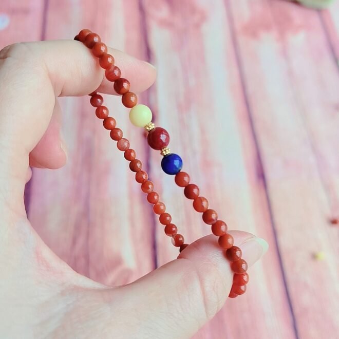 Southern Red Agate with Lapis Lazuli, Amber, Cinnabar & S925 Silver Bracelet - Prosper·Purify·Fortify - Image 2