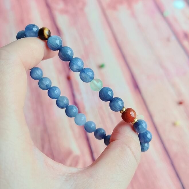 Kyanite with Red Agate, Tiger’s Eye & S925 Silver Bracelet - Focus·Vitality·Protect - Image 3